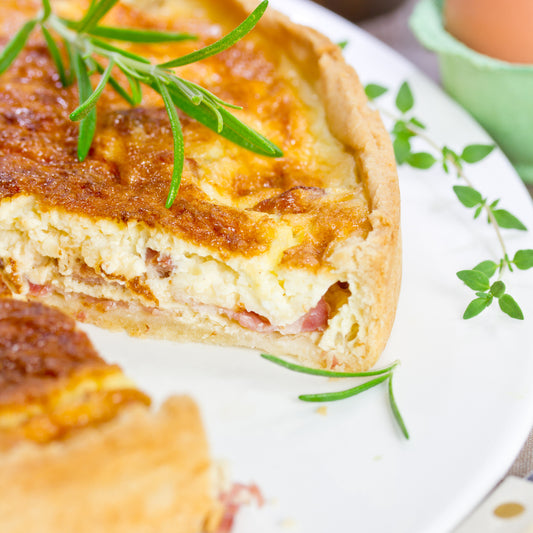 Sonny's Farm Ham and Cheese Quiche with pastured heritage pork cubed ham